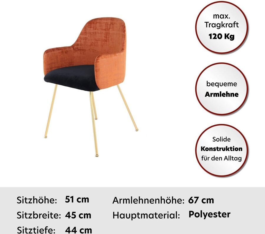 Kayoom Floraya Eetkamerstoel Richard Terracotta Zwart 50x53x85cm (LxBxH) Maximale draagkracht 120KG