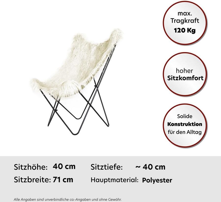 Kayoom Stoel Vlinderstoel Lynn 110 zachte bekleding van kunstbont (1 stuk)