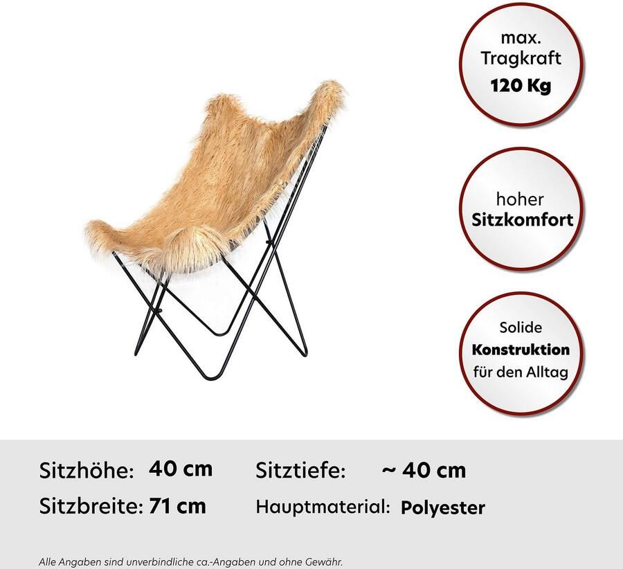 Kayoom Stoel Vlinderstoel Lynn 110 zachte bekleding van kunstbont (1 stuk)