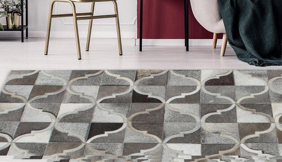 Kayoom Vachtvloerkleed Lavish 310 leren tapijt Patchwork echt leer bont woonkamer - Foto 4