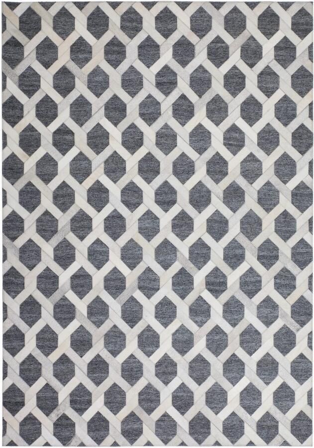 Kayoom Vloerkleed Chimera 110 Materiaalmix van viscose en leer handgemaakt uniek stuk