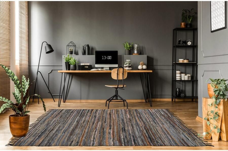 Kayoom Vloerkleed Sonipat 110 Echt leer vlakgeweven hoogwaardige unieke stuk - Foto 5