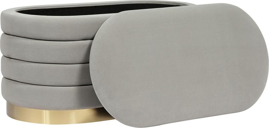 Underbar Opbergbank Adina Fluweel Velours 42 x 80 x 42 cm (LxBxH) Grijs Goud Maximaal draagvermogen 150KG Japandi style - Foto 7