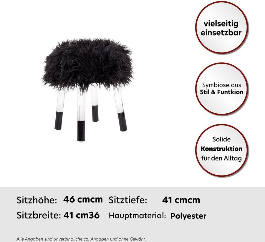 Kayoom Zithocker Fellhocker Laika 110 stijlvolle hocker met kunstbont ronde vorm (1 stuk) - Foto 5