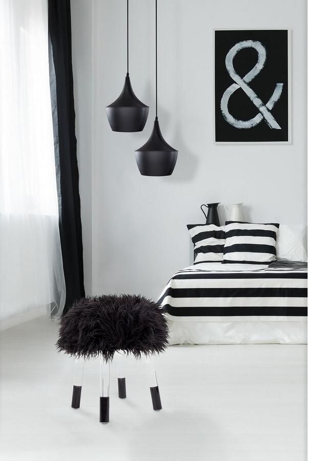 Kayoom Zithocker Fellhocker Laika 110 stijlvolle hocker met kunstbont ronde vorm (1 stuk) - Foto 4