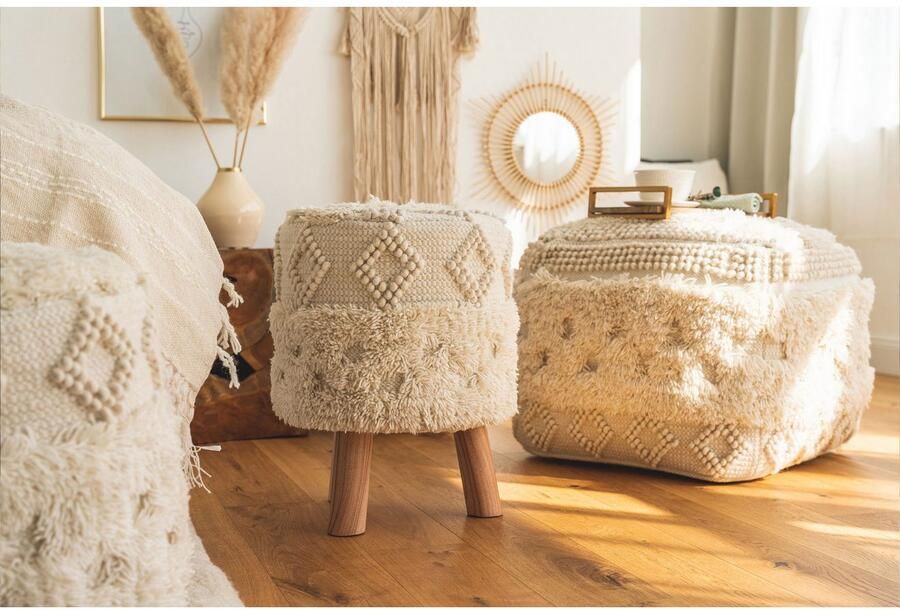 Kayoom Zithocker Kruk Bohist 125 karakteristieke structuren met franjes en kwasten (1 stuk) - Foto 5