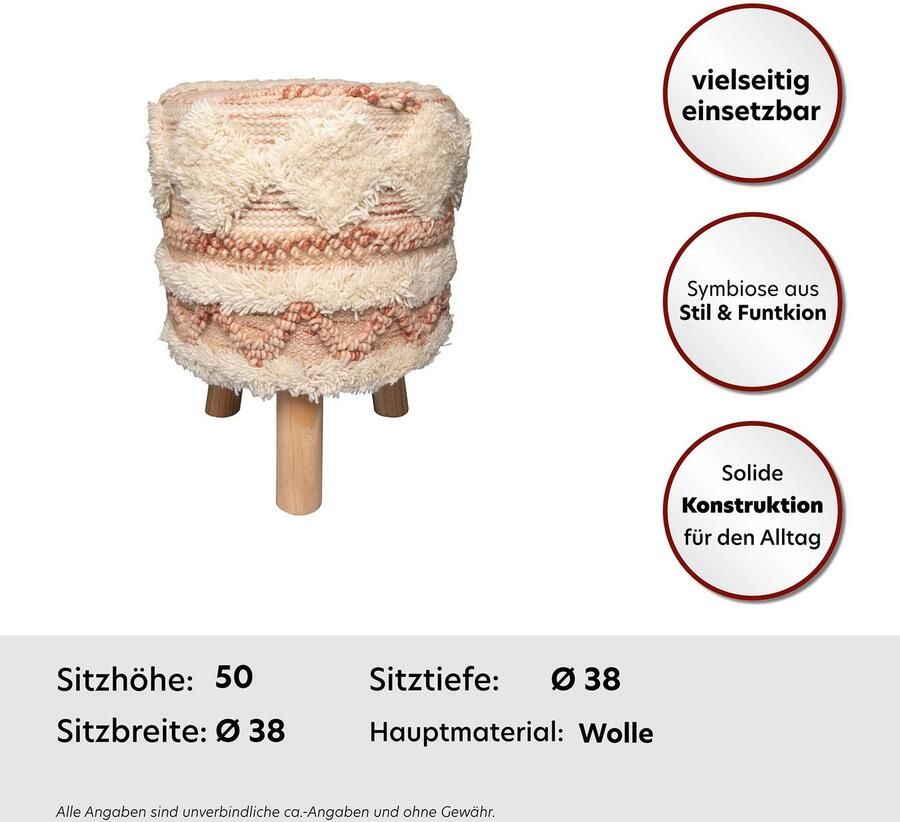 Kayoom Zithocker Kruk Bohist 225 karakteristieke structuren met franjes en kwasten (1 stuk) - Foto 2