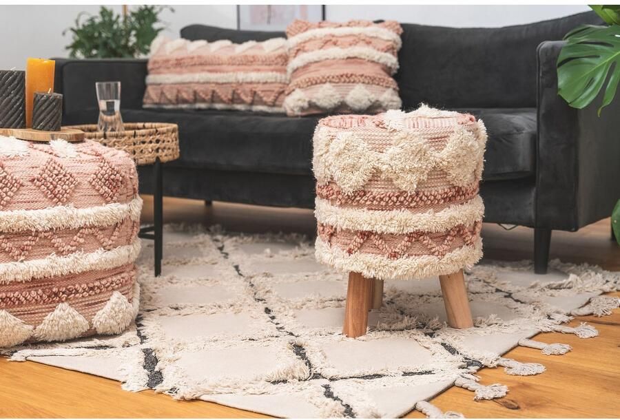 Kayoom Zithocker Kruk Bohist 225 karakteristieke structuren met franjes en kwasten (1 stuk)