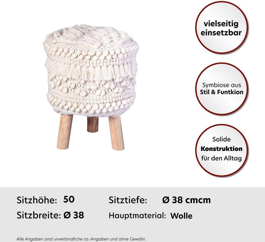 Kayoom Zithocker Kruk Bohist 325 karakteristieke structuren met franjes en kwasten (1 stuk) - Foto 7