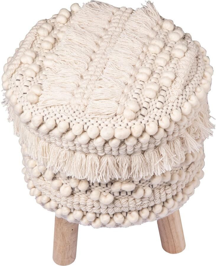 Kayoom Zithocker Kruk Bohist 325 karakteristieke structuren met franjes en kwasten (1 stuk)