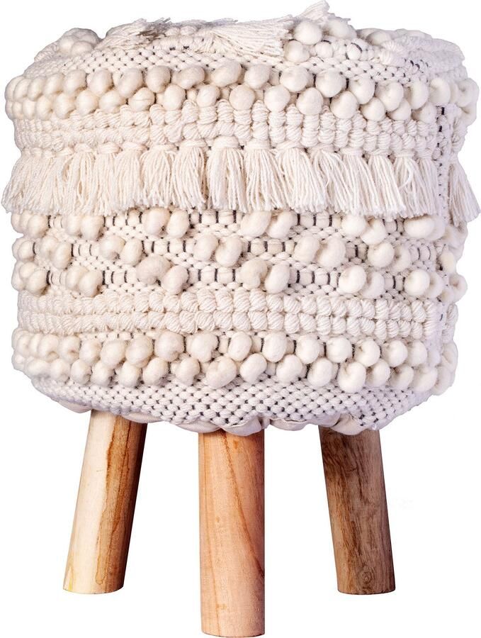 Kayoom Zithocker Kruk Bohist 325 karakteristieke structuren met franjes en kwasten (1 stuk) - Foto 3