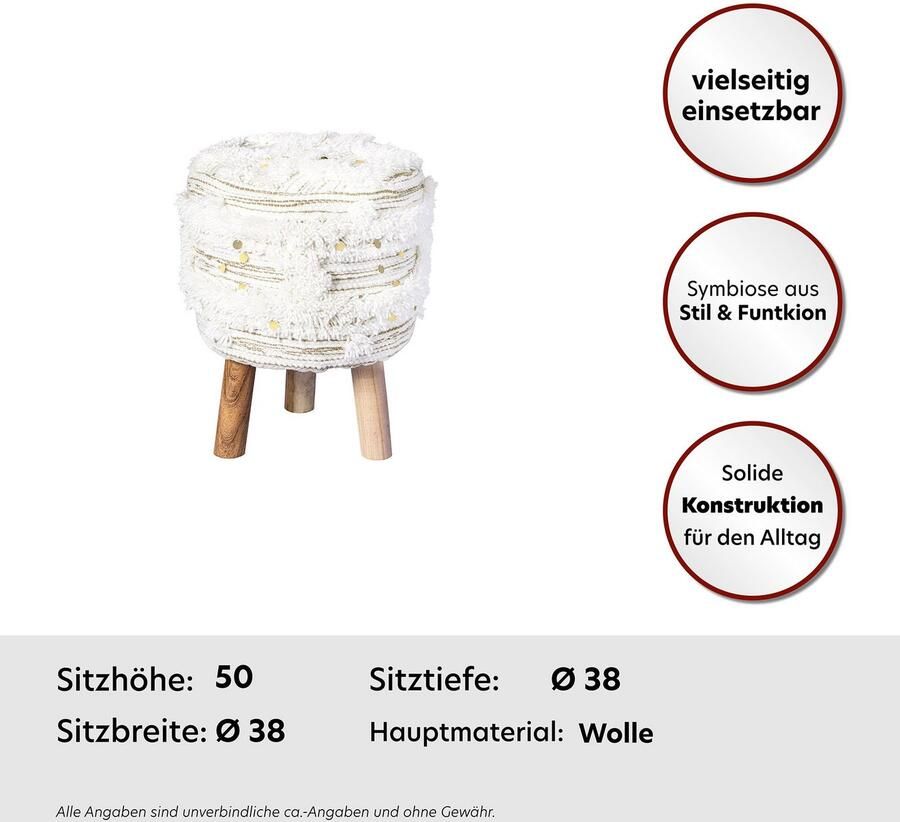 Floraya Designer poef hocker kruk Corin Ivoor Goud 51 5x51 5x55cm (LxBxH) Maximaal belastbaar tot 160KG - Foto 7