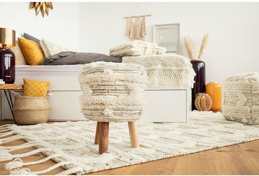 Floraya Designer poef hocker kruk Corin Ivoor Goud 51 5x51 5x55cm (LxBxH) Maximaal belastbaar tot 160KG - Foto 5