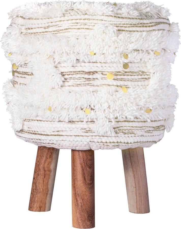 Floraya Designer poef hocker kruk Corin Ivoor Goud 51 5x51 5x55cm (LxBxH) Maximaal belastbaar tot 160KG - Foto 3