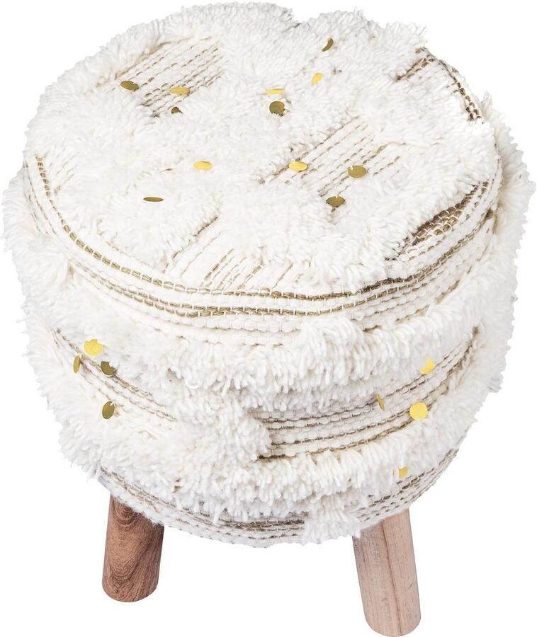 Floraya Designer poef hocker kruk Corin Ivoor Goud 51 5x51 5x55cm (LxBxH) Maximaal belastbaar tot 160KG