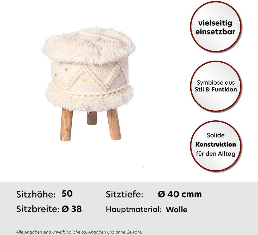 Kayoom Zithocker Kruk Bohist 525 karakteristieke structuren met franjes en kwasten (1 stuk) - Foto 7