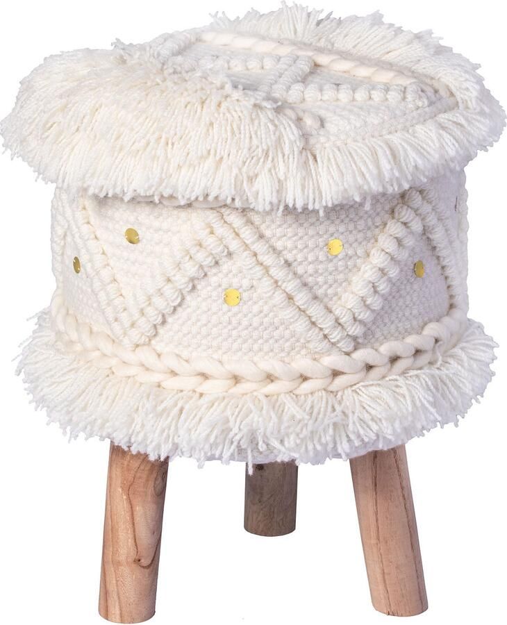 Kayoom Zithocker Kruk Bohist 525 karakteristieke structuren met franjes en kwasten (1 stuk) - Foto 4