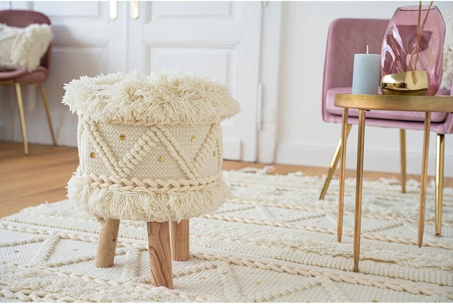 Kayoom Zithocker Kruk Bohist 525 karakteristieke structuren met franjes en kwasten (1 stuk) - Foto 5