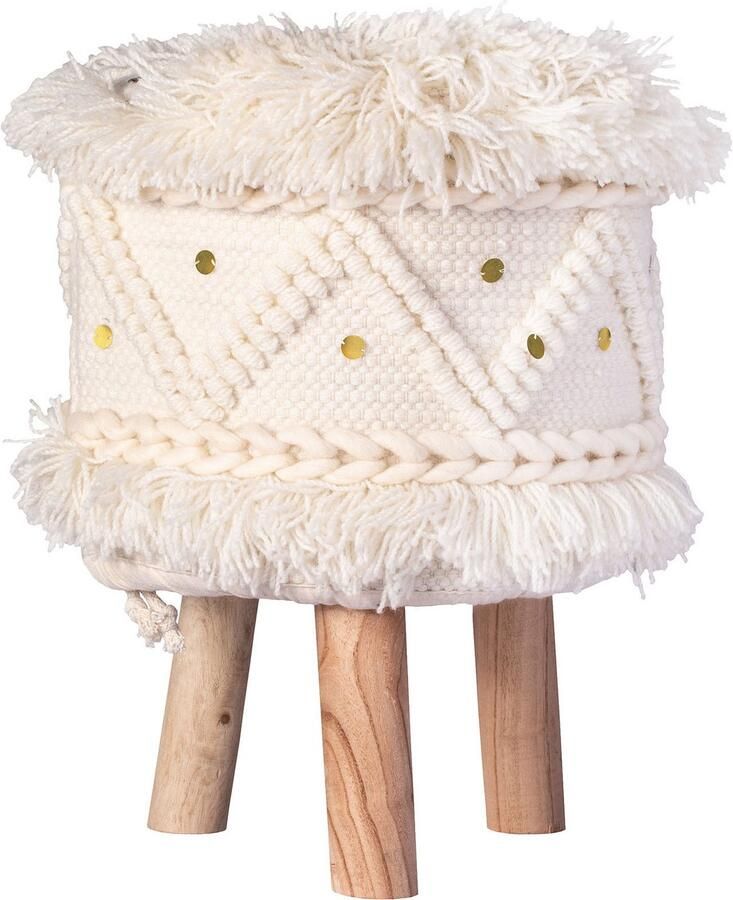 Kayoom Zithocker Kruk Bohist 525 karakteristieke structuren met franjes en kwasten (1 stuk) - Foto 3