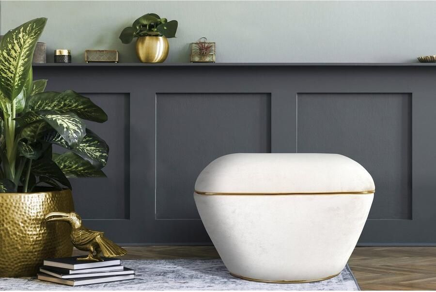 Floraya Designer poef hocker kruk Contessa Ivoor Goud 60x60x42 5cm (LxBxH) Maximaal belastbaar tot 160KG - Foto 3