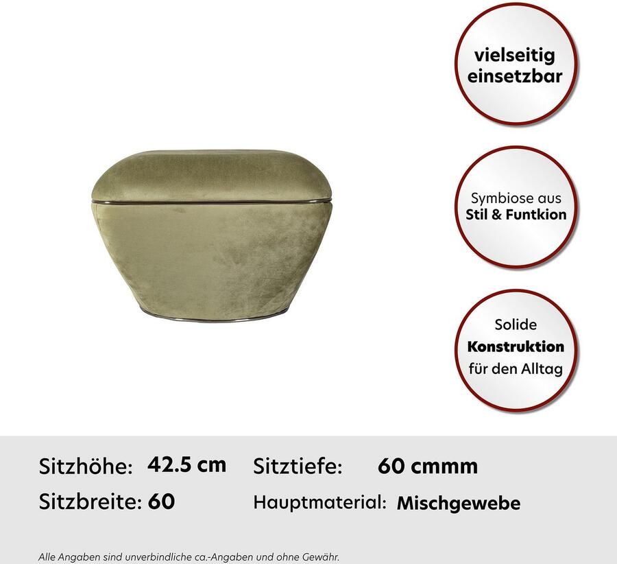 Floraya Designer poef hocker kruk Contessa Groen Grijs 60x60x42 5cm (LxBxH) Maximaal belastbaar tot 160KG