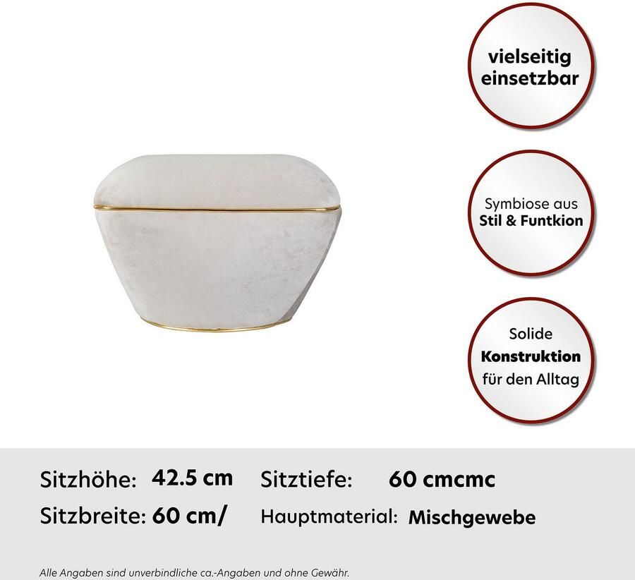 Floraya Designer poef hocker kruk Contessa Taupe Goud 60x60x42 5cm (LxBxH) Maximaal belastbaar tot 160KG