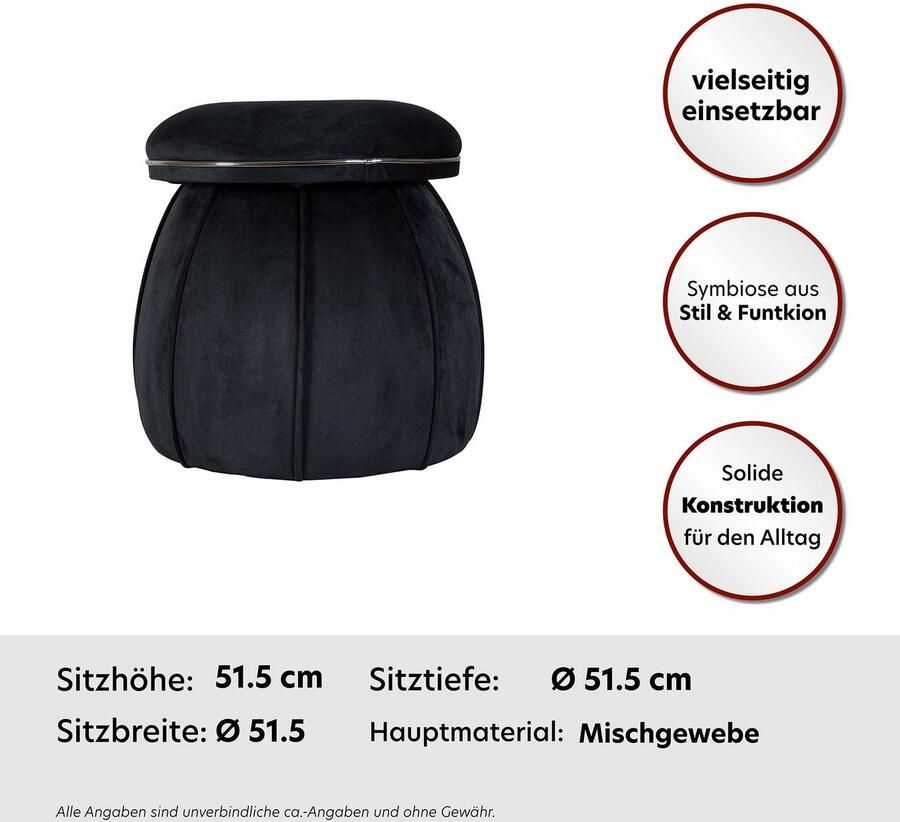 Floraya Designer poef hocker kruk Corin Zwart Grijs 51 5x51 5x55cm (LxBxH) Maximaal belastbaar tot 160KG - Foto 3