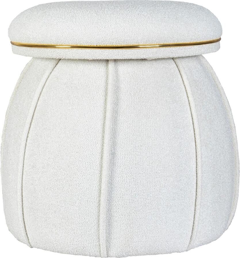 Floraya Designer poef hocker kruk Corin Wit Goud 51 5x51 5x55cm (LxBxH) Maximaal belastbaar tot 160KG