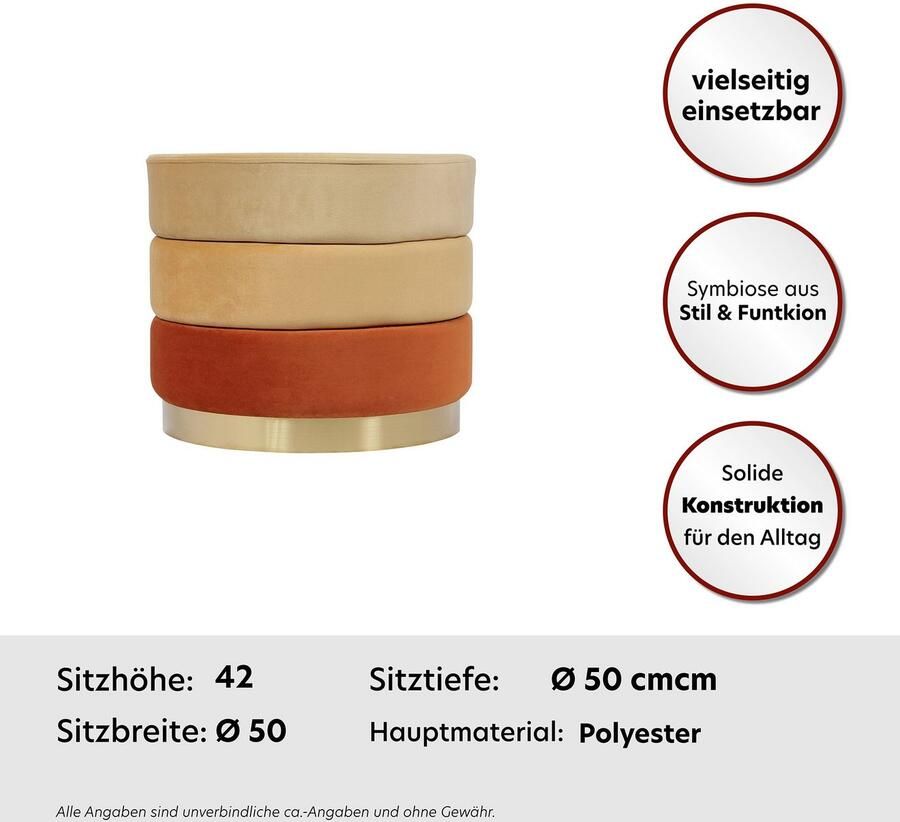 Kayoom Zithocker Kruk Elyse elegante uitstraling door goudkleurige sokkel fluweelzacht van hoge kwaliteit perfect op elkaar afgestemde kleuren (1 stuk) - Foto 3