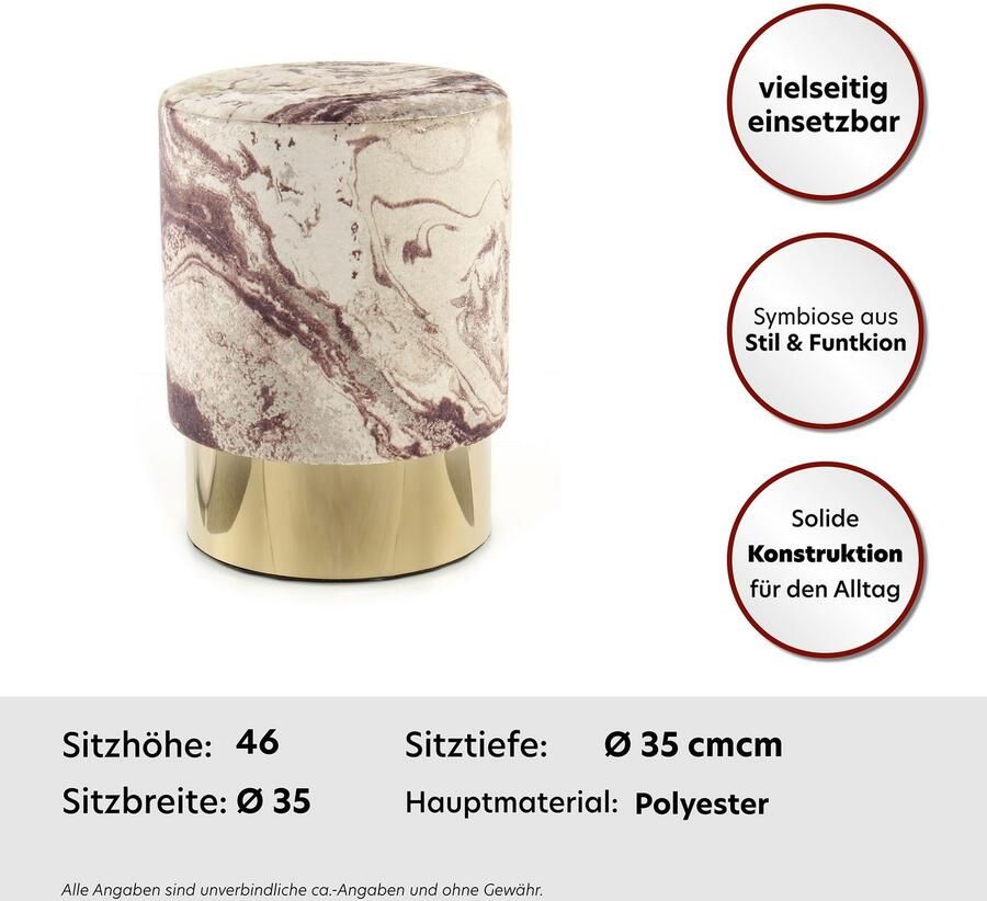 Kayoom Zithocker Kruk Gipsy 325 stijlvolle zitkruk ronde vorm stijlvol ontwerp veelzijdig ruimtebesparend veelzijdig inzetbaar zachte bekleding (1 stuk)