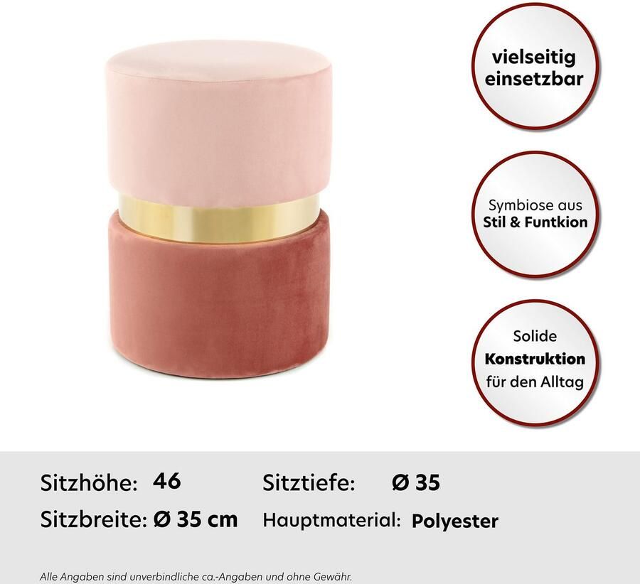 Kayoom Zithocker Kruk Gipsy 825 stijlvolle zitkruk ronde vorm stijlvol ontwerp fluweelzacht ruimtebesparend veelzijdig inzetbaar zachte bekleding (1 stuk)