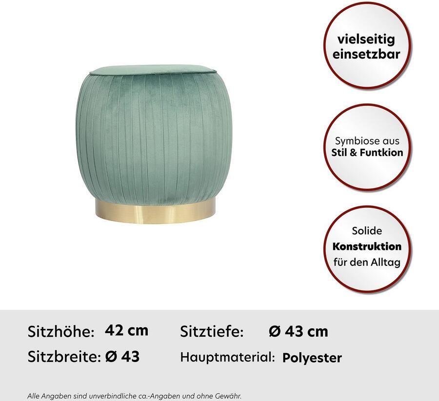 Kayoom Zithocker Kruk Lilje elegante uitstraling door goudkleurige sokkel hoogwaardige fluwelen bekleding (1 stuk) - Foto 4