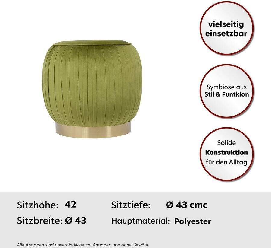 Kayoom Zithocker Kruk Lilje elegante uitstraling door goudkleurige sokkel hoogwaardige fluwelen bekleding (1 stuk) - Foto 4