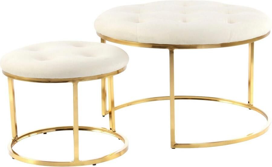 Kayoom Zithocker Kruk Myla 2-delige set praktisch in elkaar schuifbaar in elkaar schuifbaar rond doorgestikt met sierknopen (set 2 stuks) - Foto 8