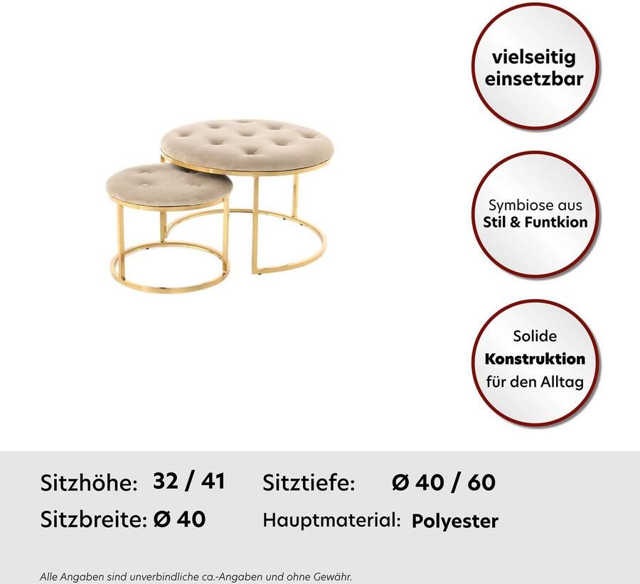 Kayoom Zithocker Kruk Myla 2-delige set praktisch in elkaar schuifbaar in elkaar schuifbaar rond doorgestikt met sierknopen (set 2 stuks)