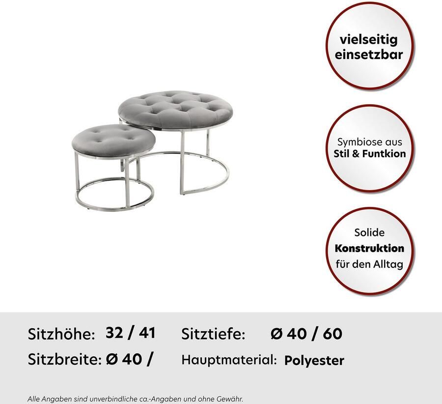 Kayoom Zithocker Kruk Myla 2-delige set praktisch in elkaar schuifbaar in elkaar schuifbaar rond doorgestikt met sierknopen (set 2 stuks)