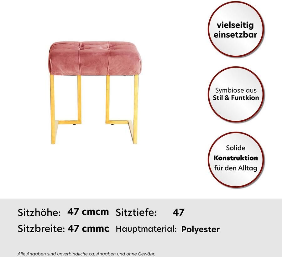 Kayoom Zithocker Kruk Rare elegante uitstraling door goudkleurige frame hoekig fluweelzacht doorgestikt met sierknopen edelstalen frame (1 stuk) - Foto 2