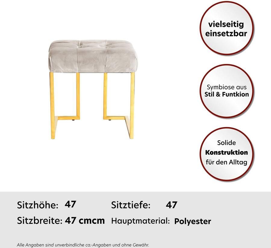 Kayoom Zithocker Kruk Rare elegante uitstraling door goudkleurige frame hoekig fluweelzacht doorgestikt met sierknopen edelstalen frame (1 stuk) - Foto 2