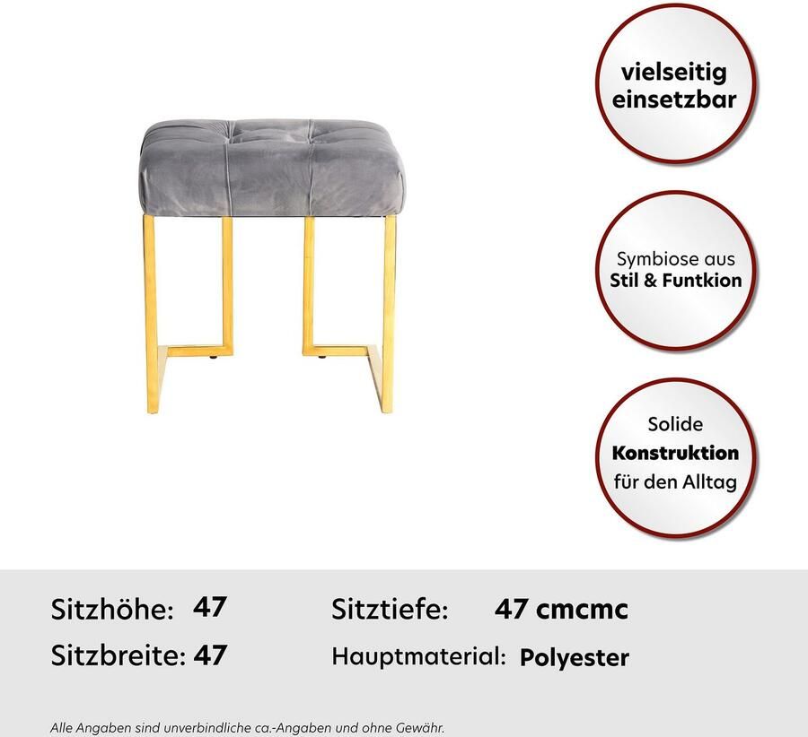 Kayoom Zithocker Kruk Rare elegante uitstraling door goudkleurige frame hoekig fluweelzacht doorgestikt met sierknopen edelstalen frame (1 stuk) - Foto 2