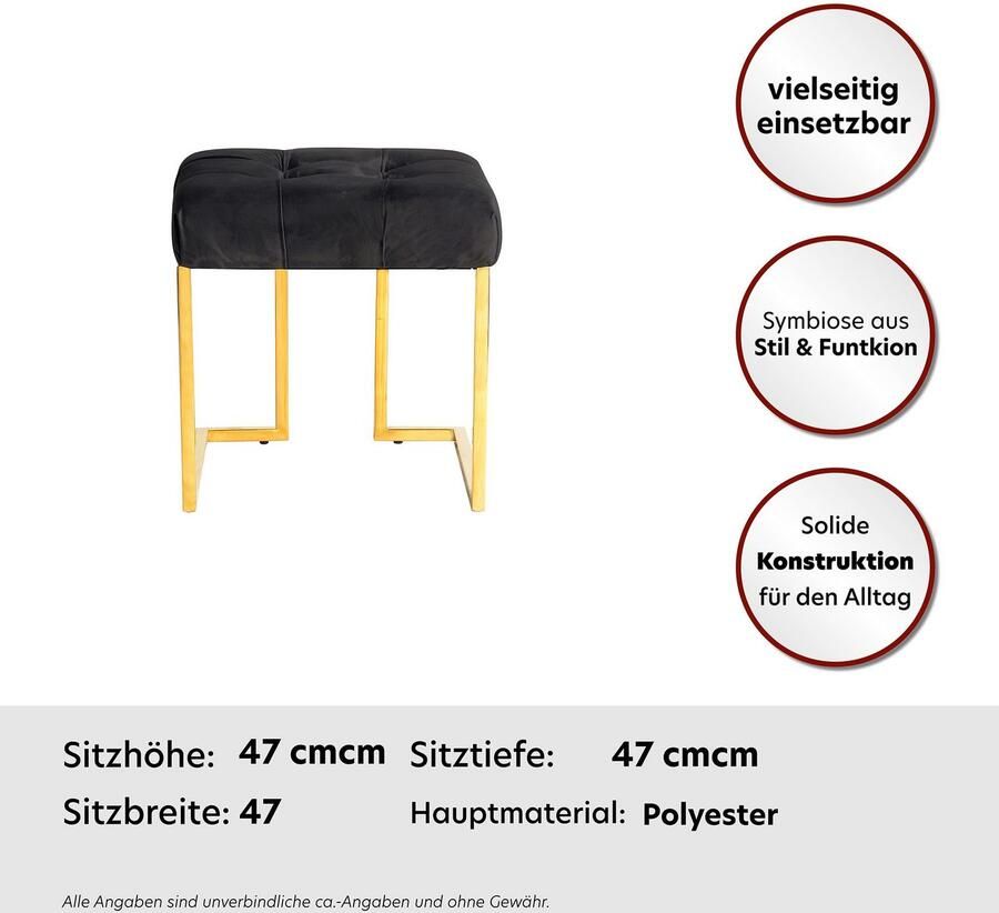 Kayoom Zithocker Kruk Rare elegante uitstraling door goudkleurige frame hoekig fluweelzacht doorgestikt met sierknopen edelstalen frame (1 stuk) - Foto 3