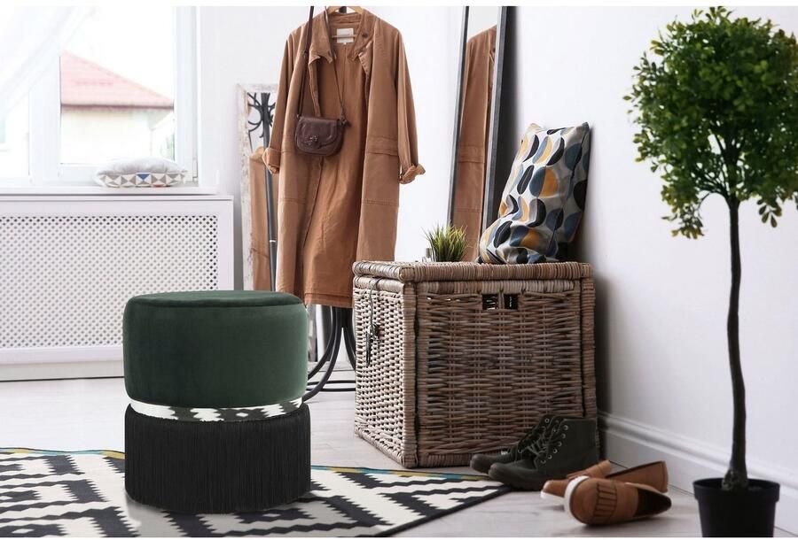 Kayoom Zithocker Kruk Rebecca 825 zitpouf in ronde vorm met fluweelbekleding onderhoudsvriendelijk modern veelzijdig inzetbaar zitting gewatteerd (1 stuk) - Foto 4