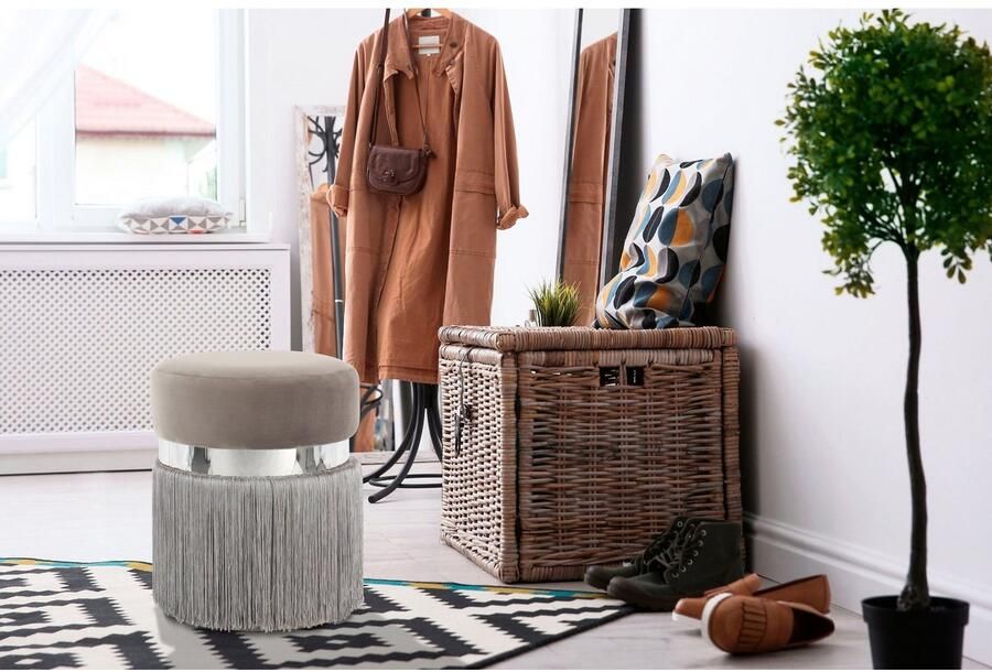 Kayoom Zithocker Kruk Rebecca 925 zitpouf in ronde vorm met fluwelen bekleding onderhoudsvriendelijk modern veelzijdig inzetbaar zitting gewatteerd (1 stuk)