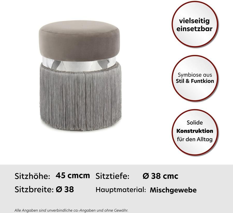 Kayoom Zithocker Kruk Rebecca 925 zitpouf in ronde vorm met fluwelen bekleding onderhoudsvriendelijk modern veelzijdig inzetbaar zitting gewatteerd (1 stuk) - Foto 2