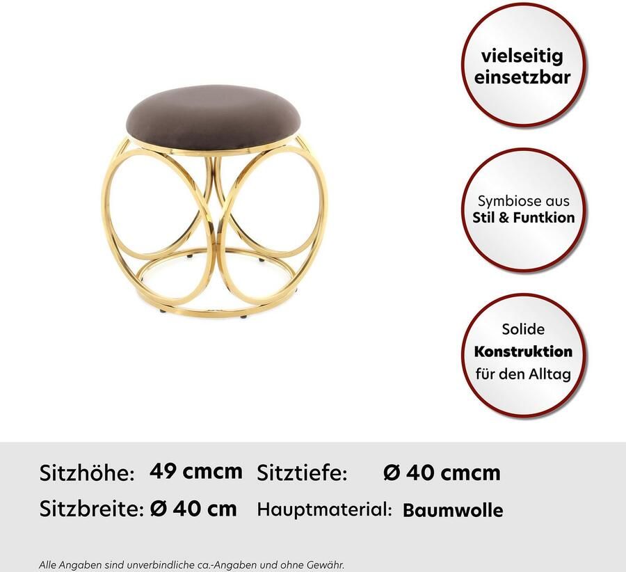 Kayoom Zithocker Kruk Whitney 325 kruk met open ontwerp frame van metaal glamoureus hoogwaardig onderhoudsvriendelijk rond kussen (1 stuk) - Foto 2