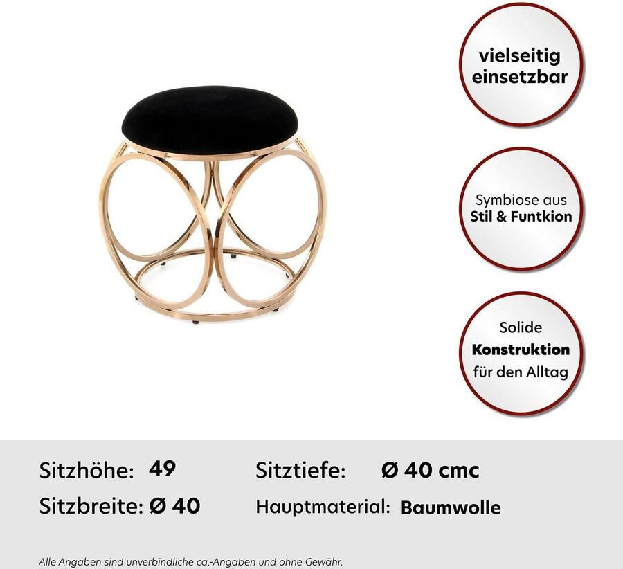 Kayoom Zithocker Kruk Whitney 325 kruk met open ontwerp frame van metaal glamoureus hoogwaardig onderhoudsvriendelijk rond kussen (1 stuk) - Foto 2