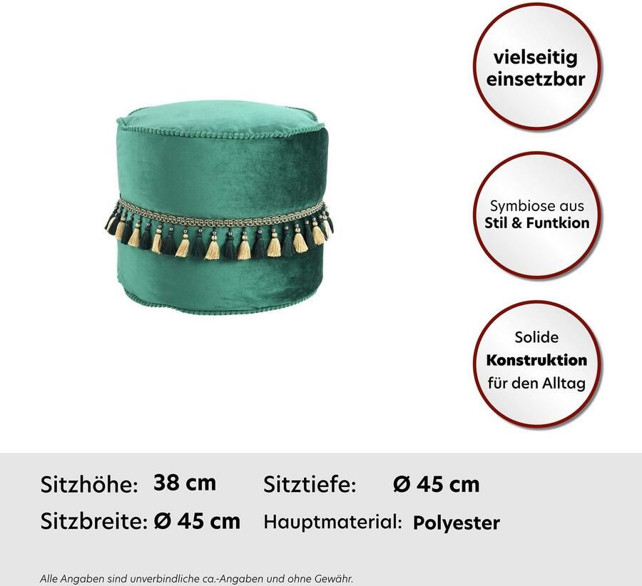 Kayoom Zithocker Pouf Taj Mahal 225 fluweelzachte oppervlakte fluweelzacht versierd vulling van flexibele piepschuimballen (1 stuk) - Foto 4