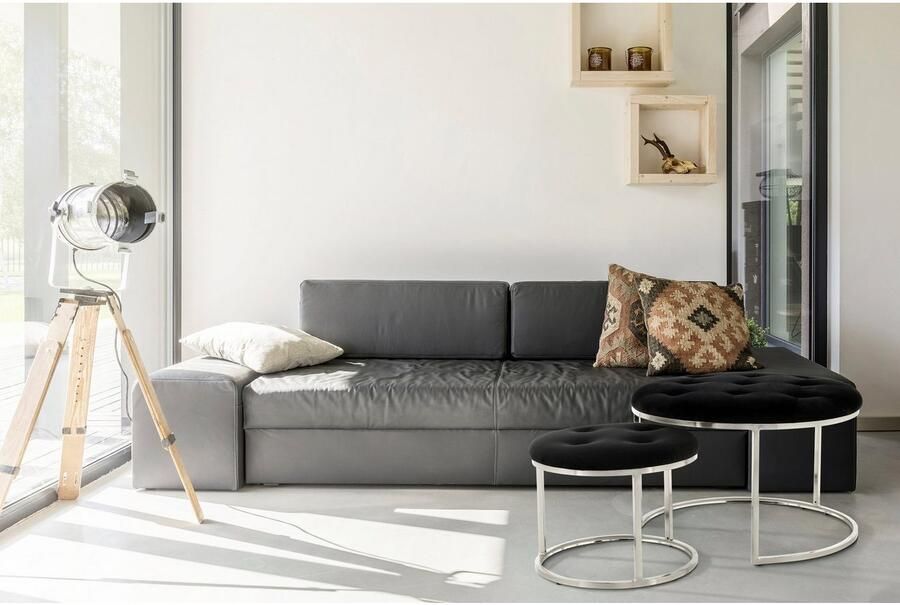 Kayoom Zithoek Kruk Becky 825 2-delige set ronde vorm trendy retro-stijl veelzijdig te gebruiken modern onderhoudsvriendelijk ronde vorm (set 2-delig) - Foto 5