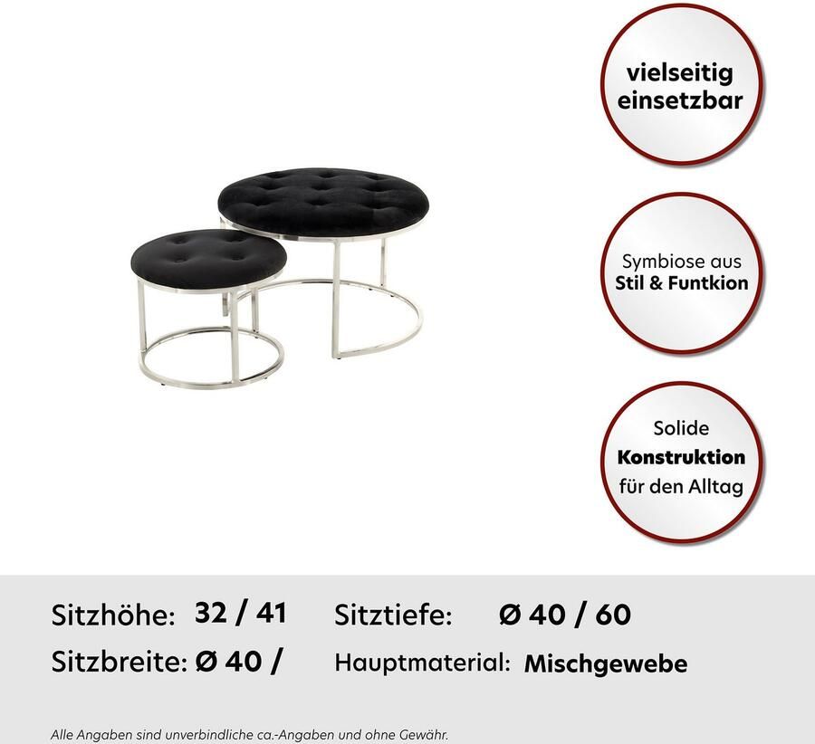 Kayoom Zithoek Kruk Becky 825 2-delige set ronde vorm trendy retro-stijl veelzijdig te gebruiken modern onderhoudsvriendelijk ronde vorm (set 2-delig)
