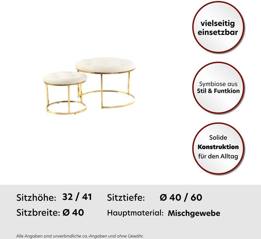 Kayoom Zithoek Kruk Becky 825 2-delige set ronde vorm trendy retro-stijl veelzijdig te gebruiken modern onderhoudsvriendelijk ronde vorm (set 2-delig)