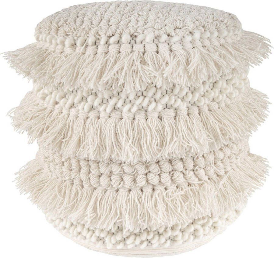 Kayoom Poef Bohist 325 35cm x 35cm Structuren met franjes en kwasten handgemaakt uniek zeer goed te combineren veelzijdig in gebruik (1 stuk) - Foto 4